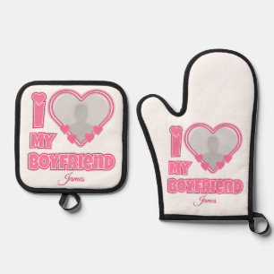 Ensemble De Gant De Cuisine Et De Manique Custom I Love My Boyfriend - Ajouter photo et nom
