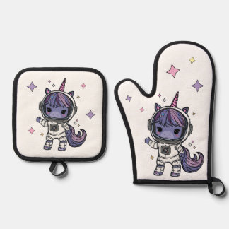 Ensemble De Gant De Cuisine Et De Manique Cute Astro Unicorn Four Mitts