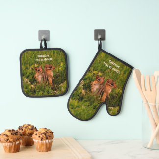 Ensemble De Gant De Cuisine Et De Manique Cute Baby Chipmunks Animal Art Personnalisé
