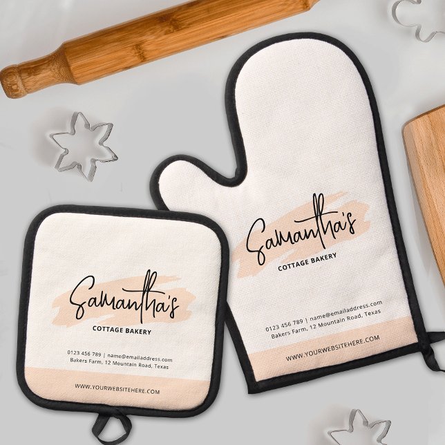 Ensemble De Gant De Cuisine Et De Manique Cute Business Logo Entreprise Cadeau Orange Aquare (Créateur téléchargé)