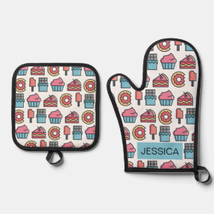Ensemble De Gant De Cuisine Et De Manique Cute Cakes and Desserts Motif Personnalisé