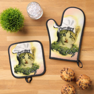 Ensemble De Gant De Cuisine Et De Manique Cute Cat Purr-fect Chef