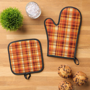 Ensemble De Gant De Cuisine Et De Manique Cute Fall Cuisine plaid saisonnière