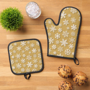 Ensemble De Gant De Cuisine Et De Manique Cute hiver flocons de neige carrelé motif
