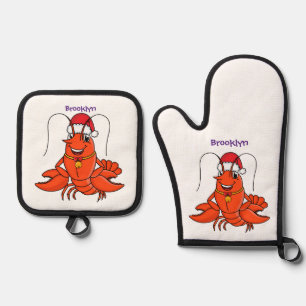 Ensemble De Gant De Cuisine Et De Manique Cute joyeux homard portant le dessin du casquette