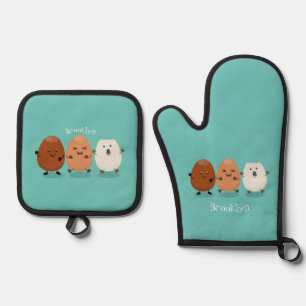 Ensemble De Gant De Cuisine Et De Manique Cute kawaii oeufs humoristique dessin animé