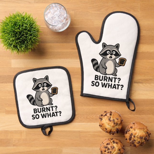 Ensemble De Gant De Cuisine Et De Manique Cute Raccoon Cooking – Funny Animal Illustration (De haut en bas)