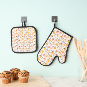 Ensemble De Gant De Cuisine Et De Manique Cute Spring Chicks et modèle floral