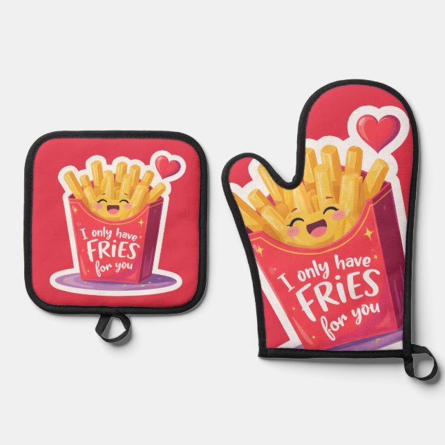 Ensemble De Gant De Cuisine Et De Manique Cute Valentine French Fries Pun (Recto)