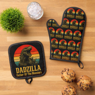 Ensemble De Gant De Cuisine Et De Manique Dadzilla Père De La Fête des pères Des Monstres