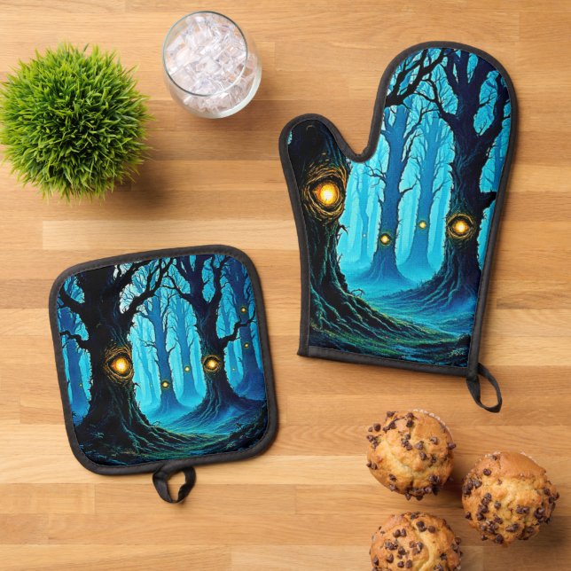 Ensemble De Gant De Cuisine Et De Manique Dark Fantasy Eyeball Forest Design (De haut en bas)