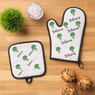 Ensemble De Gant De Cuisine Et De Manique Délicieux Broccoli Oven Mitts et potholder