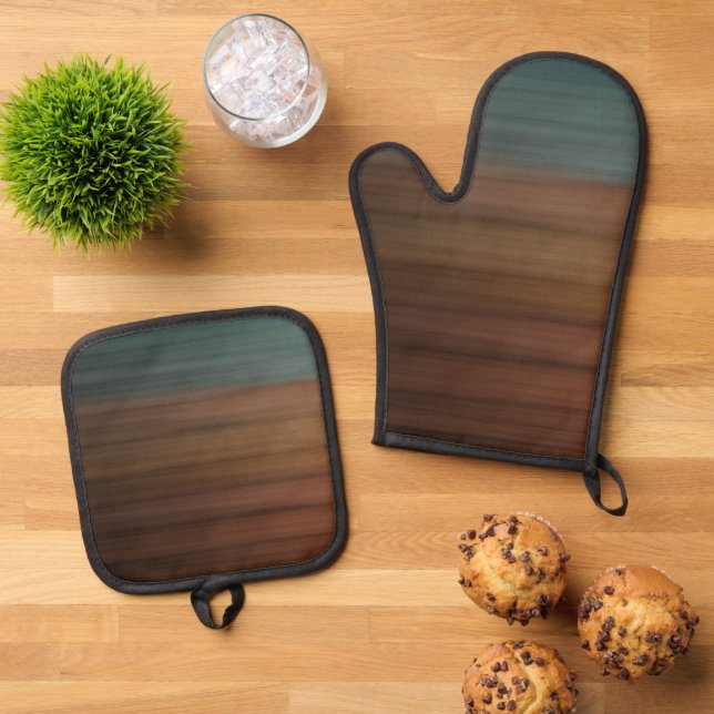 Ensemble De Gant De Cuisine Et De Manique Désert Peint Sud-Ouest Faux Wood (De haut en bas)