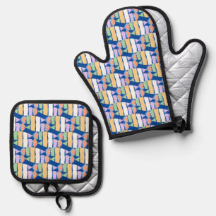 Ensemble De Gant De Cuisine Et De Manique Design coloré de plage de poissons