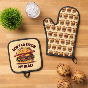Ensemble De Gant De Cuisine Et De Manique Design de cheeseburger amateur de bacon avec des j