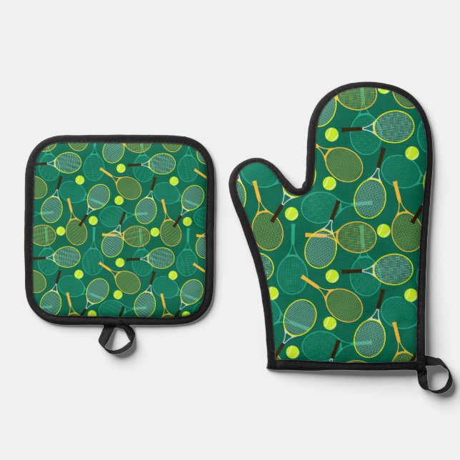 Ensemble De Gant De Cuisine Et De Manique Design de tennis (Recto)