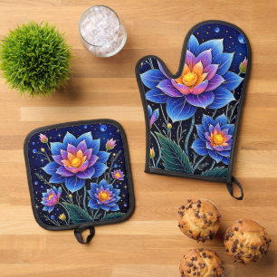 Ensemble De Gant De Cuisine Et De Manique Design merveilleux de rêves floraux cosmiques