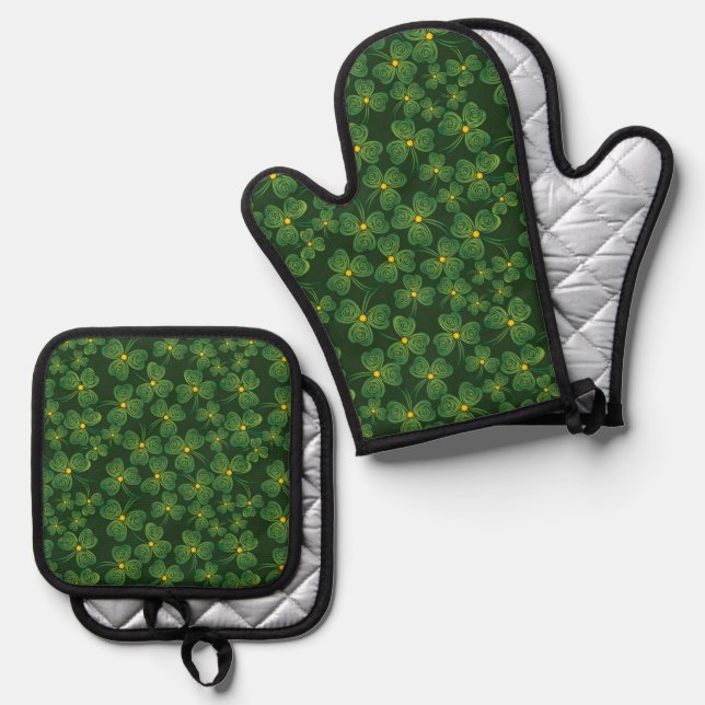 Ensemble De Gant De Cuisine Et De Manique Design shamrock (Recto/Verso)