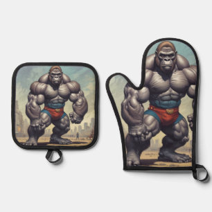 Ensemble De Gant De Cuisine Et De Manique Dessin d'art pop de Gorilla Bodybuilder