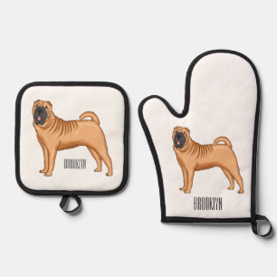 Ensemble De Gant De Cuisine Et De Manique dessin humoristique chinois de chien Shar-Pei