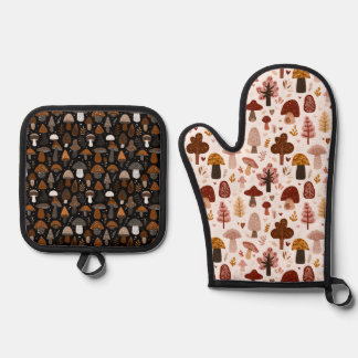 Ensemble De Gant De Cuisine Et De Manique Dessous de plat motif champignon forestier mignon