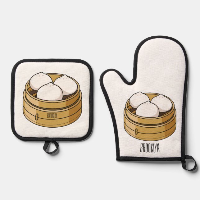 Ensemble De Gant De Cuisine Et De Manique Dim sum dessin animé (Recto)