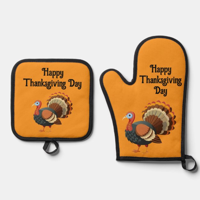 Ensemble De Gant De Cuisine Et De Manique Dinde de Thanksgiving  (Recto)