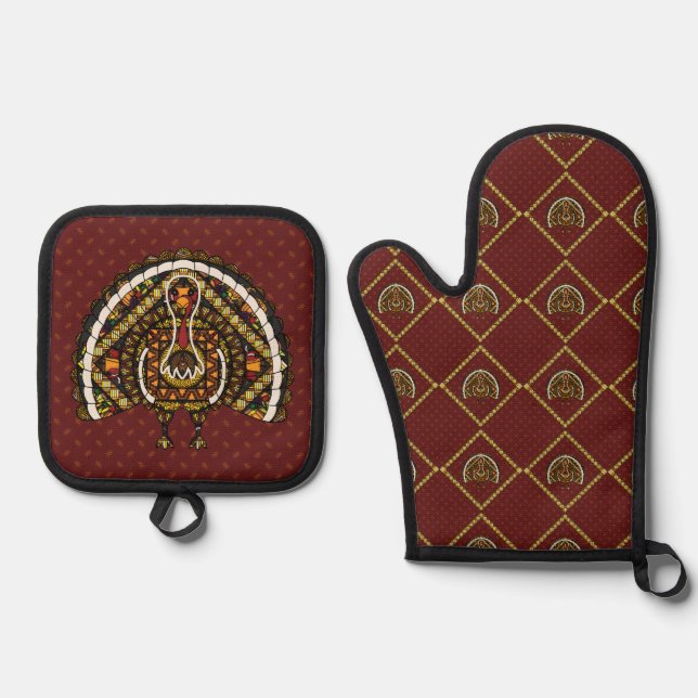 Ensemble De Gant De Cuisine Et De Manique Dindon d'automne (Recto)