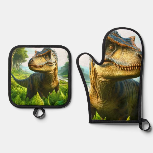 Ensemble De Gant De Cuisine Et De Manique Dinosaure (Recto)
