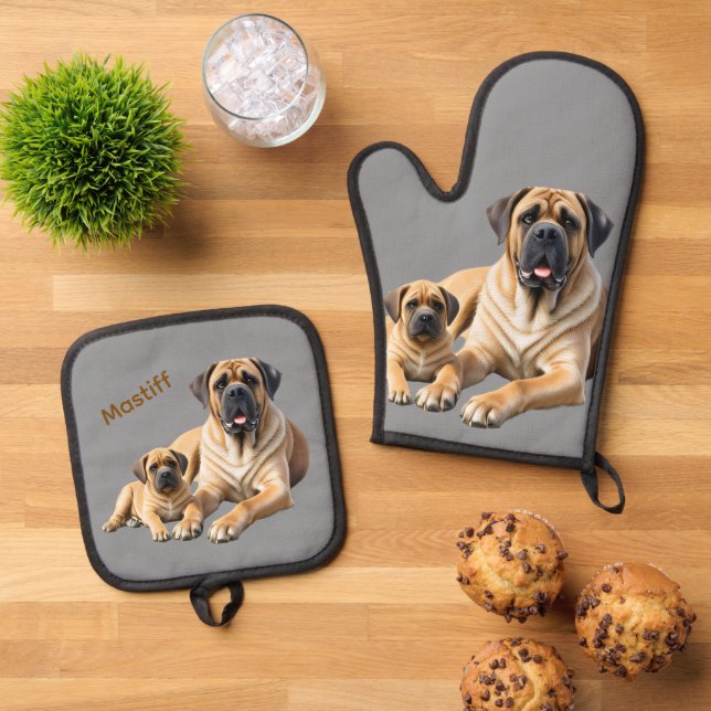 Ensemble De Gant De Cuisine Et De Manique Dogge anglais Mastiff (De haut en bas)