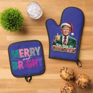 Ensemble De Gant De Cuisine Et De Manique Donald Trump Noël Le chapeau du Père Noël monte