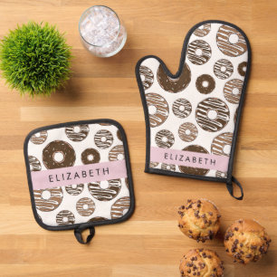 Ensemble De Gant De Cuisine Et De Manique Donuts Au Chocolat, Donuts Au Caramel, Glace, Votr
