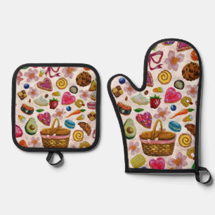 Ensemble De Gant De Cuisine Et De Manique Douceurs de pâtisserie mignonnes