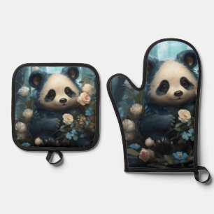 Ensemble De Gant De Cuisine Et De Manique Doux Ours De Panda Chez Les Roses De La Jungle