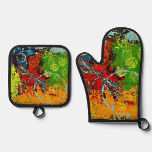 Ensemble De Gant De Cuisine Et De Manique Dragonfly Oven Mitt et Pot Holders