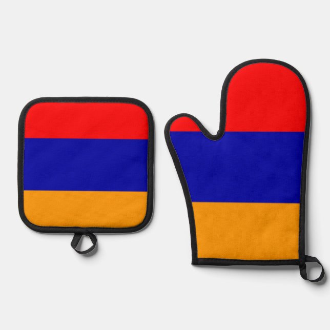 Ensemble De Gant De Cuisine Et De Manique Drapeau arménien Mitt et Pot Holders (Recto)