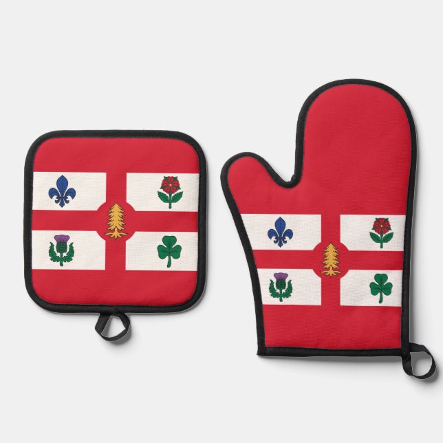 Ensemble De Gant De Cuisine Et De Manique Drapeau de Montréal (Québec) (Recto)