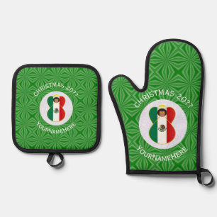 Ensemble De Gant De Cuisine Et De Manique Drapeau de Noël de l'ange mexicain personnalisé