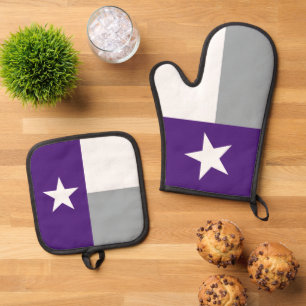 Ensemble De Gant De Cuisine Et De Manique Drapeau d'état du Texas gris pourpre et argent