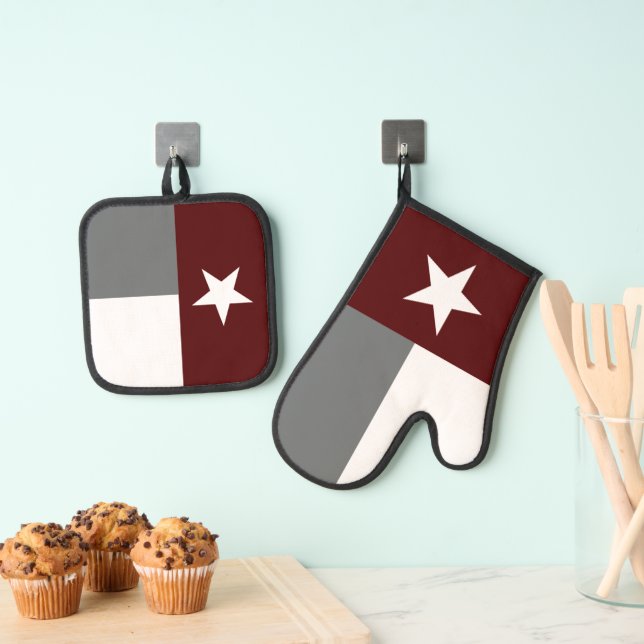 Ensemble De Gant De Cuisine Et De Manique Drapeau du Texas Marron et Gris (In situ (suspendu))