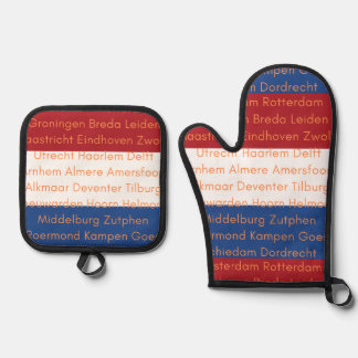 Ensemble De Gant De Cuisine Et De Manique Drapeau hollandais avec des villes