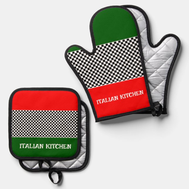 Ensemble De Gant De Cuisine Et De Manique Drapeau italien (Recto/Verso)