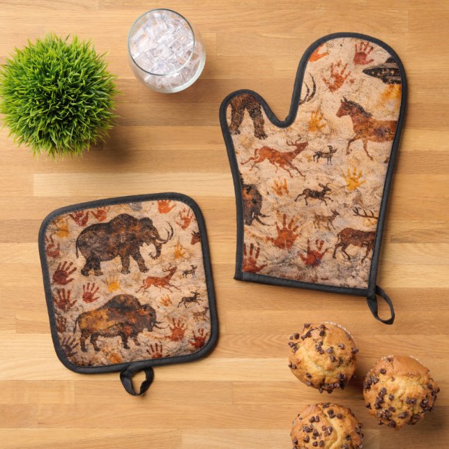 Ensemble De Gant De Cuisine Et De Manique Dreams Cave art oven and potholder (De haut en bas)