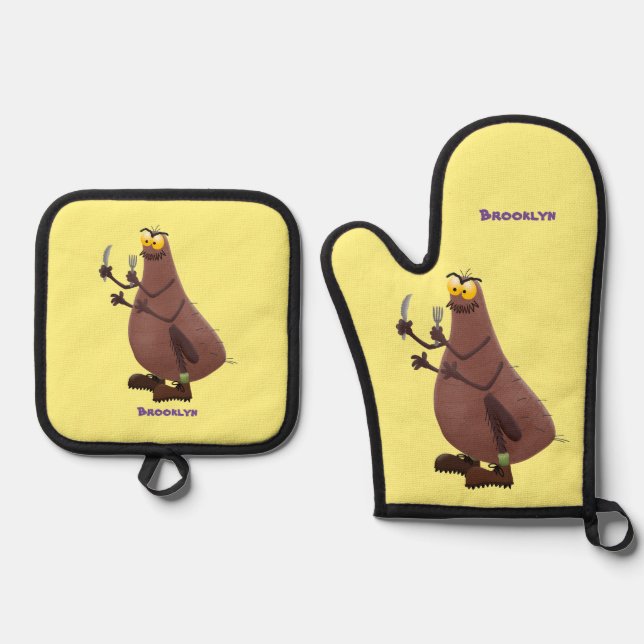 Ensemble De Gant De Cuisine Et De Manique Drôle affamé pulette affamée dessin animé (Recto)