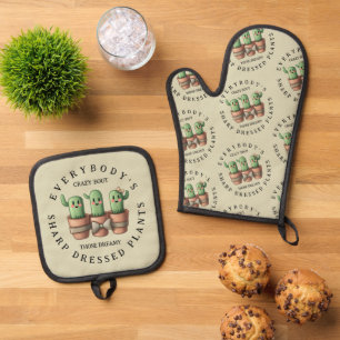 Ensemble De Gant De Cuisine Et De Manique Drôle Cactus Tout le monde est fou 'Bout Sharp ...