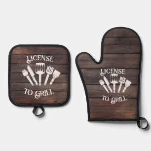 Ensemble De Gant De Cuisine Et De Manique Drôle cadeau Grilling pour Homme - 'Licence de Gri