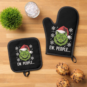 Ensemble De Gant De Cuisine Et De Manique Drôle de chat de Noël Ew personnes amateurs de cha