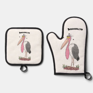 Ensemble De Gant De Cuisine Et De Manique Drôle dessin animé de cigogne en marabou