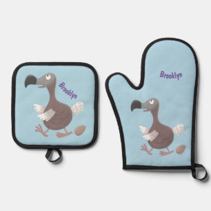 Ensemble De Gant De Cuisine Et De Manique Drôle dessin animé d'oiseau de dodo