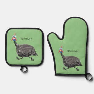 Ensemble De Gant De Cuisine Et De Manique Drôle dessin animé d'oiseau de Guineafowl